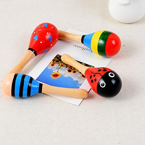 Islmlisa Mini Wooden Maracas Rattles Egg Shaker Kids Musical Party Favor Kid Baby Shaker Sand Hammer Toy (Random Color Pattern) - Image 4